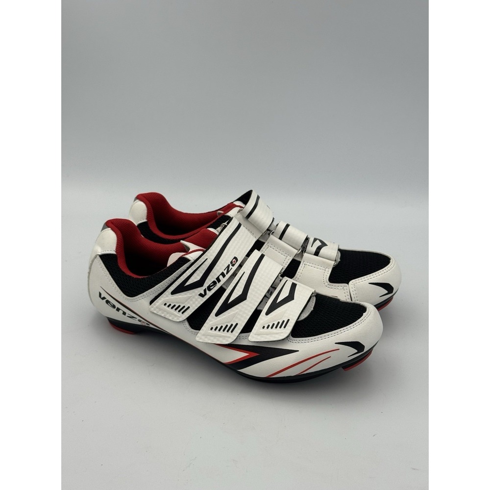 Venzo Cycling Shoes White Black Red Women's 6.5 Men's 5 EU 38 SPD Road Bike Shoe
